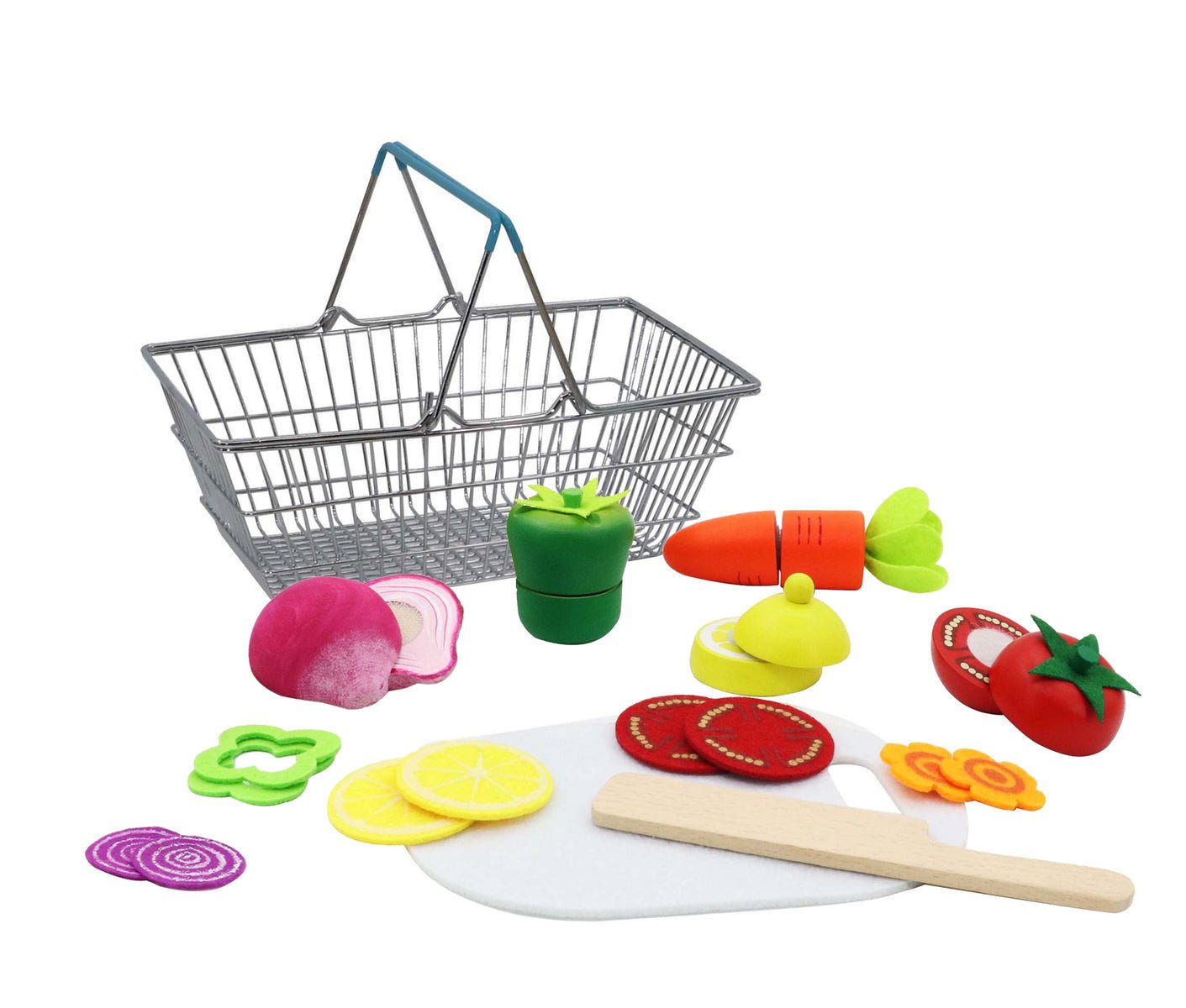 WOODEN CUTTING VEGETABLES WITH METAL BASKET - Bamboo Sprout